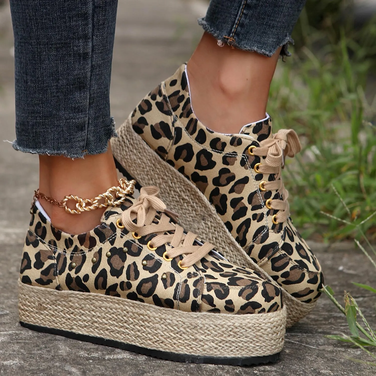 JITUUE Women's Fashion Sneakers Comfortable Casual Hemp Rope Platform Sole Espadrilles Shoes