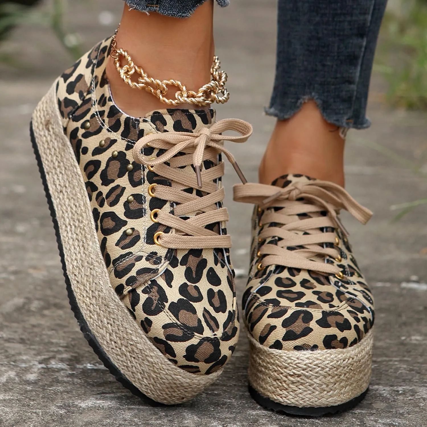 JITUUE Women's Fashion Sneakers Comfortable Casual Hemp Rope Platform Sole Espadrilles Shoes