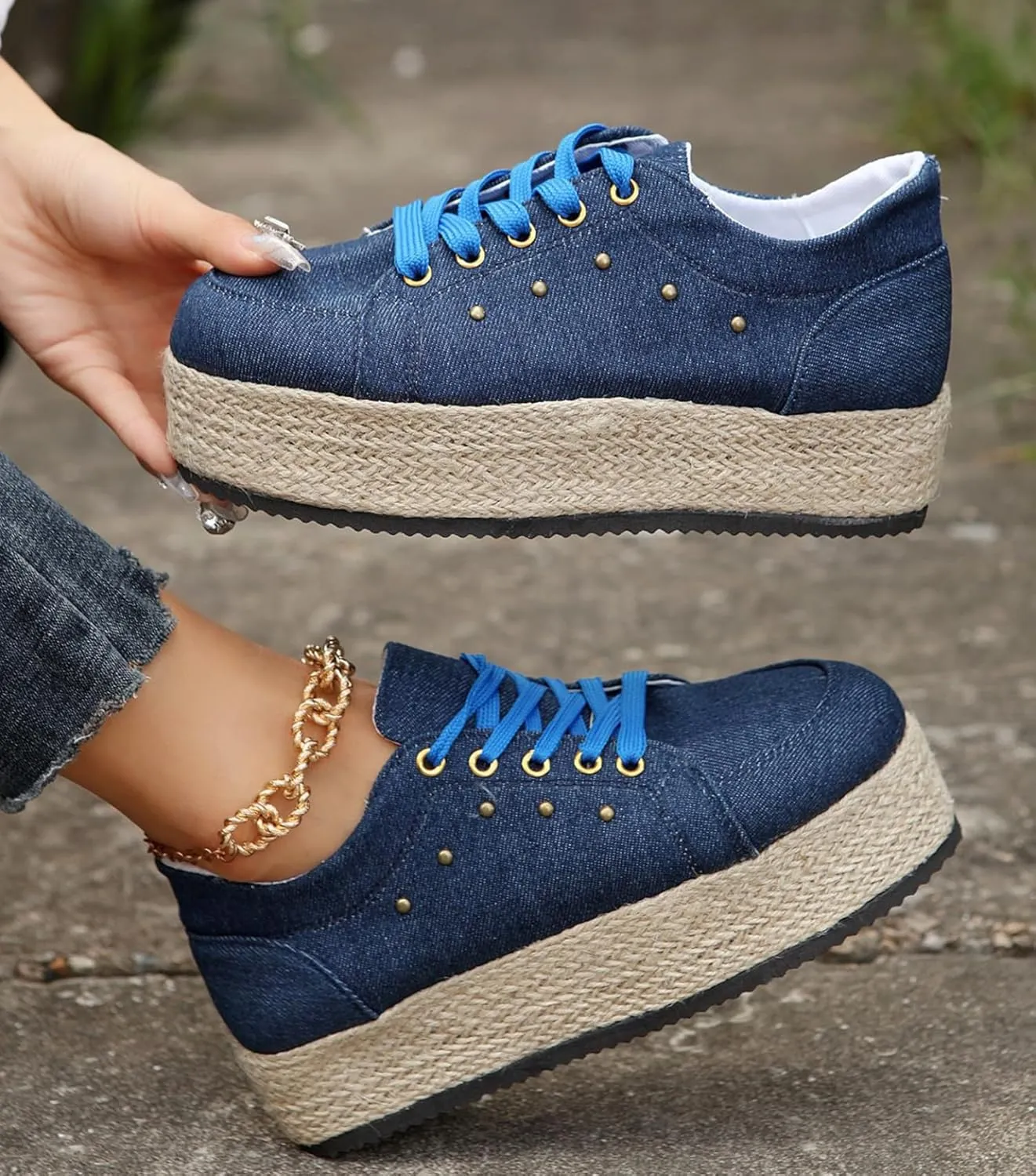 JITUUE Women's Fashion Sneakers Comfortable Casual Hemp Rope Platform Sole Espadrilles Shoes