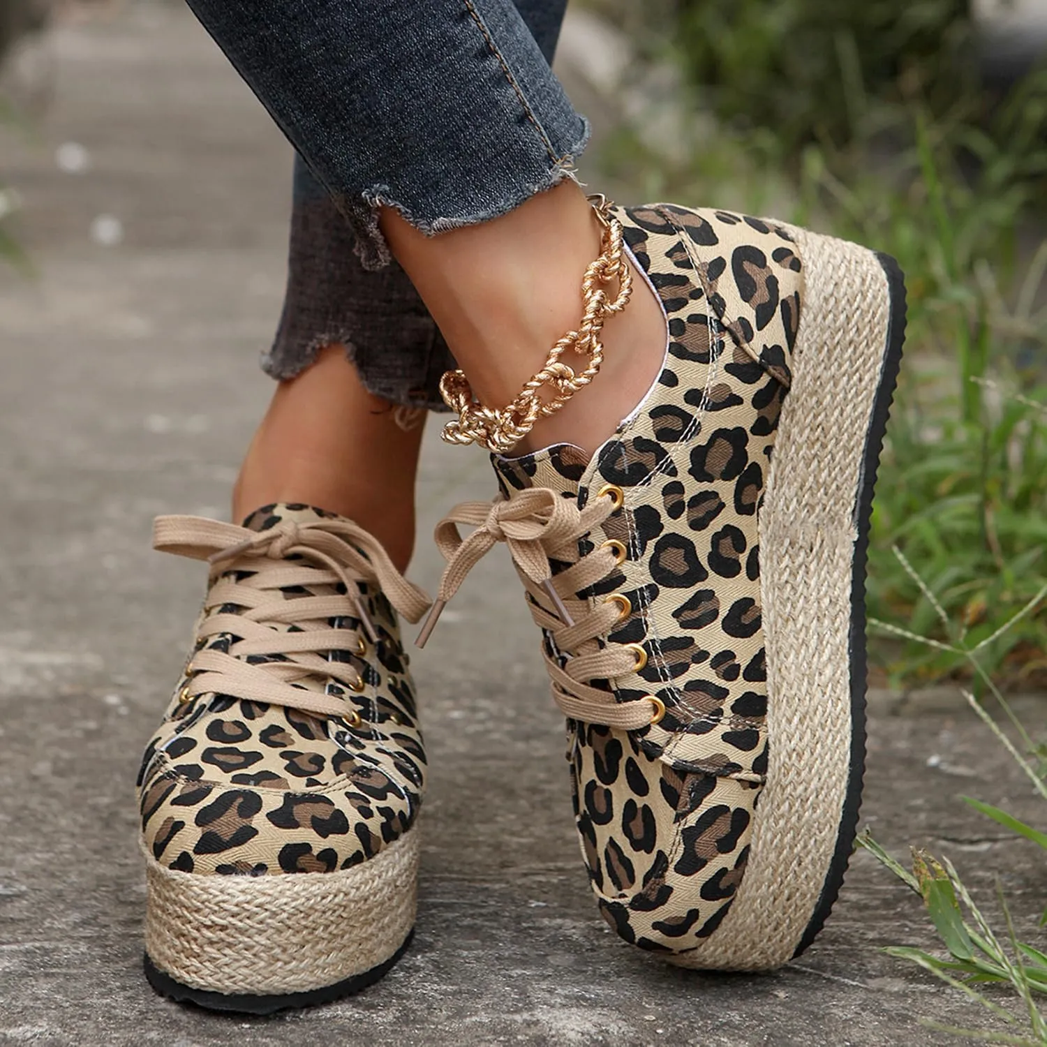 JITUUE Women's Fashion Sneakers Comfortable Casual Hemp Rope Platform Sole Espadrilles Shoes