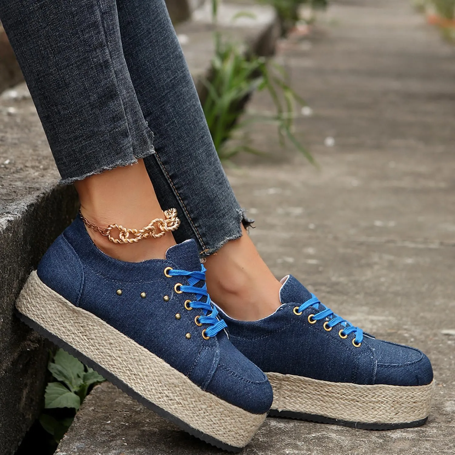 JITUUE Women's Fashion Sneakers Comfortable Casual Hemp Rope Platform Sole Espadrilles Shoes