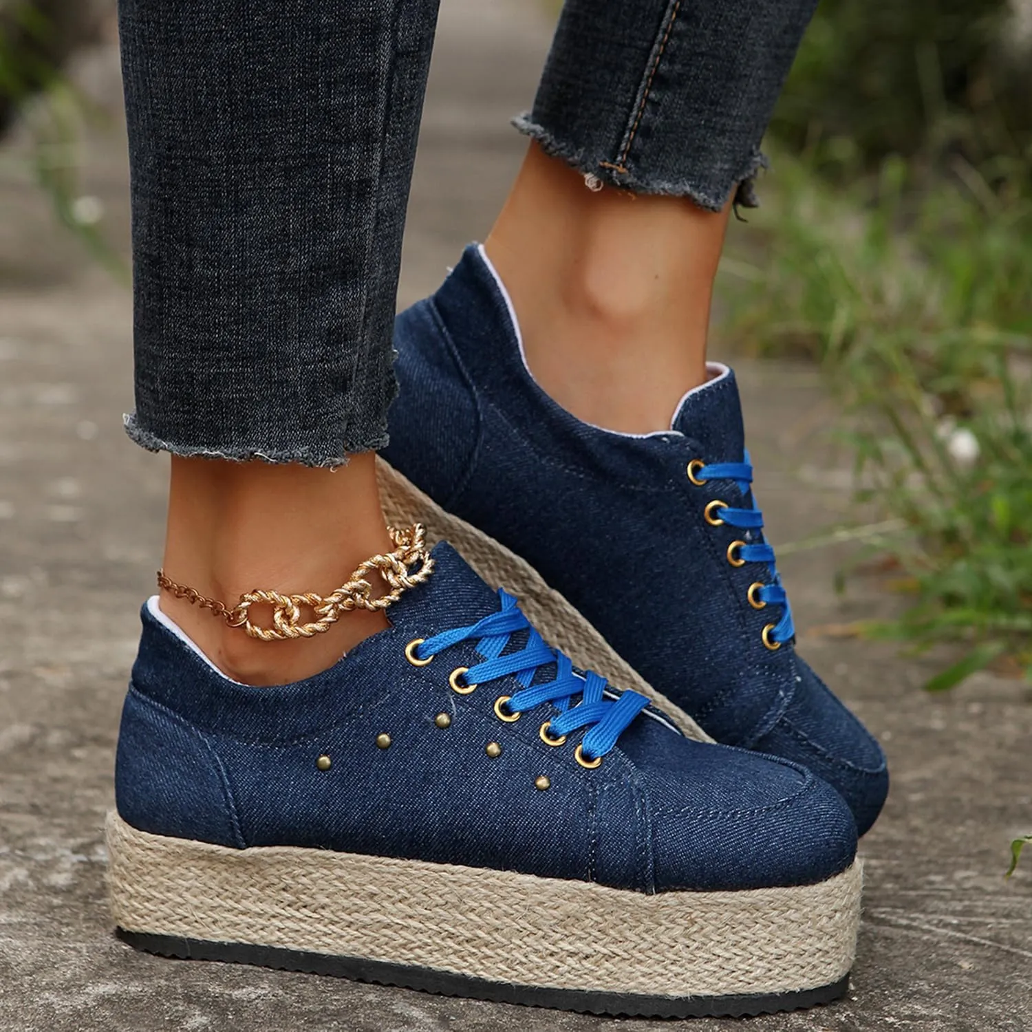 JITUUE Women's Fashion Sneakers Comfortable Casual Hemp Rope Platform Sole Espadrilles Shoes