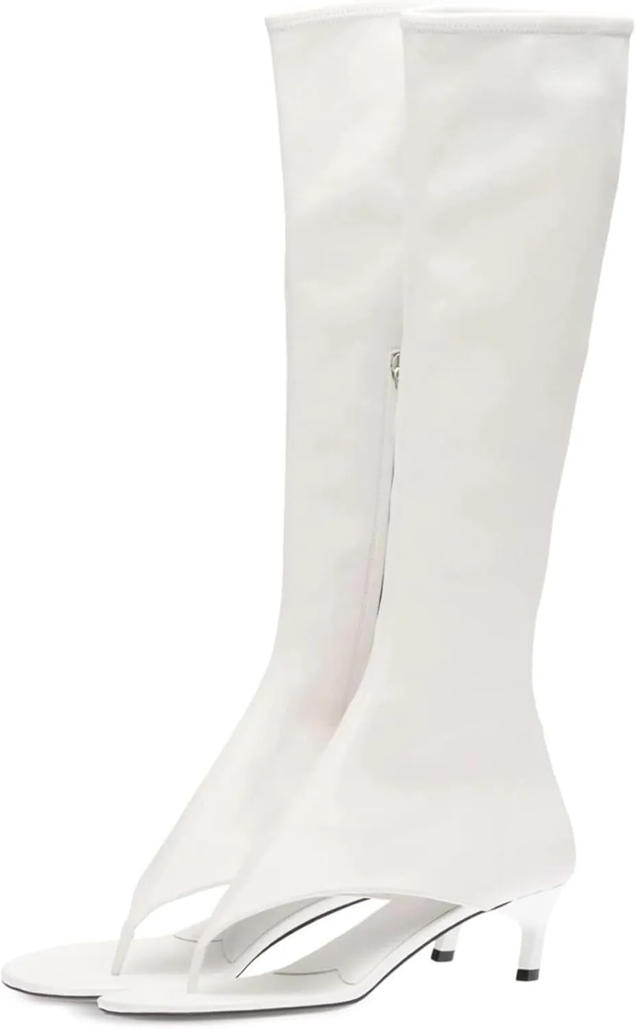Kluolandi Women's Thong Style Open Toe Knee High Boots with Zipper Stretch Kitten Low Heel Tall Sandal Boots