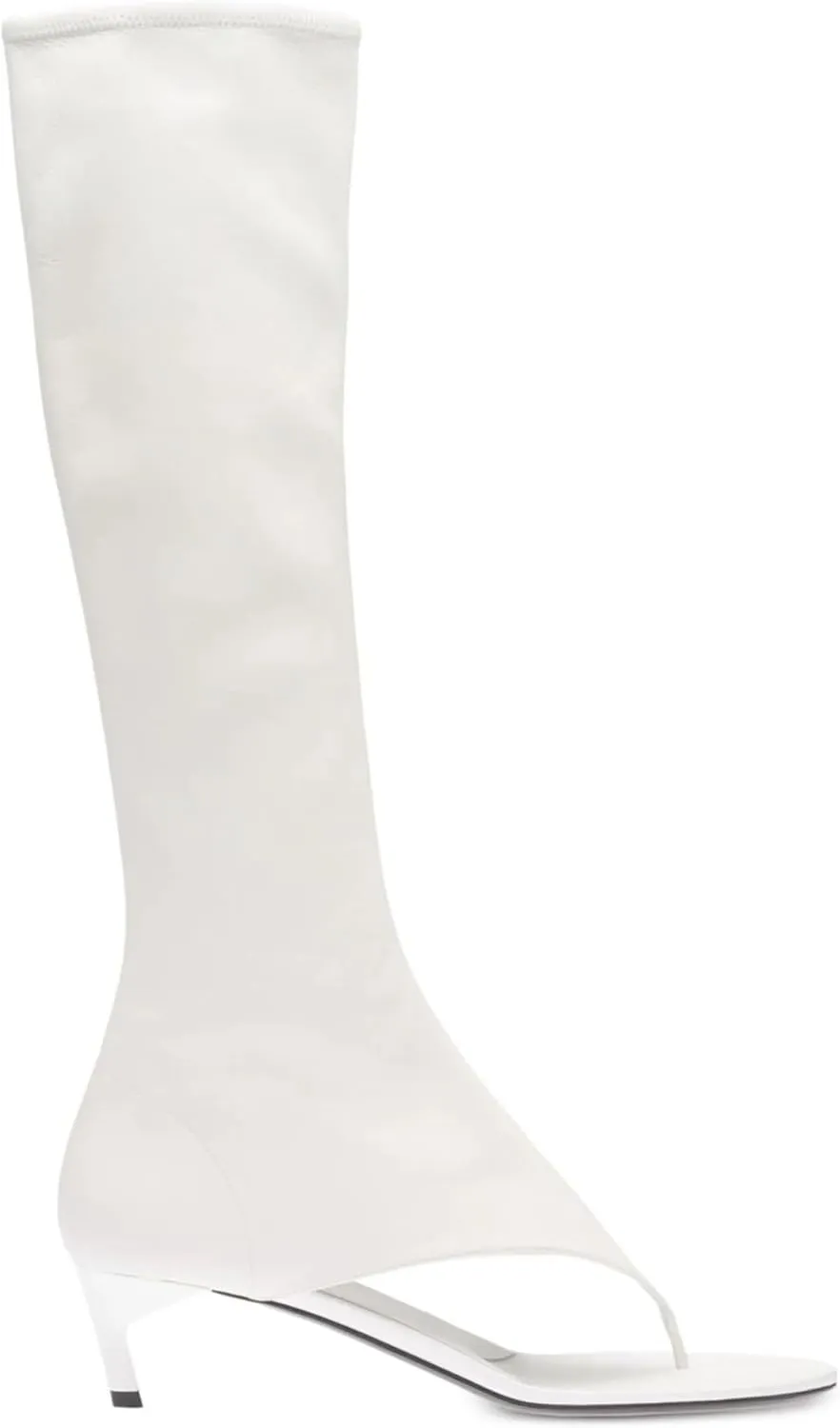 Kluolandi Women's Thong Style Open Toe Knee High Boots with Zipper Stretch Kitten Low Heel Tall Sandal Boots