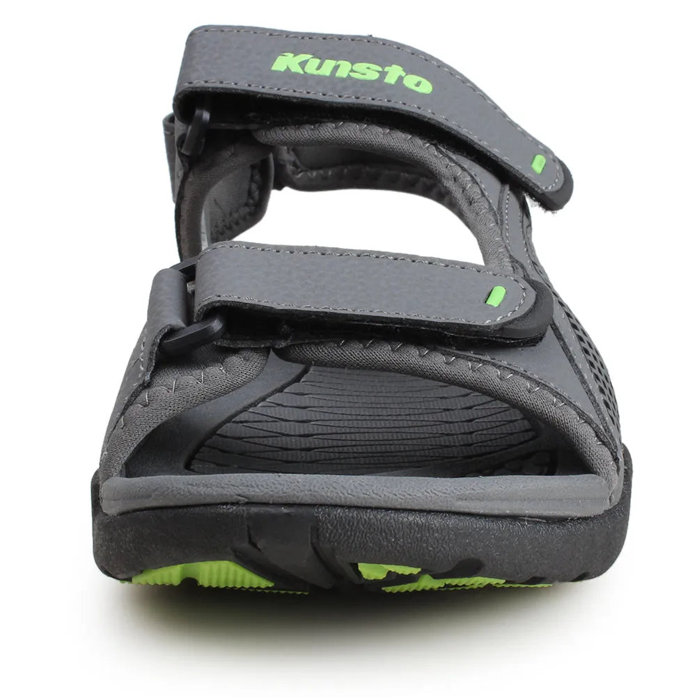 Kunsto Men's Synthetic Leather Sports Sandal Open Toe Hook and Loop Adjustable Straps TPR Outsole Slip Resistant