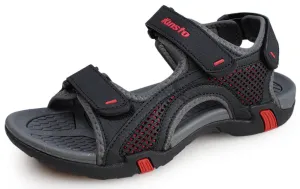 Kunsto Men's Synthetic Leather Sports Sandal Open Toe Hook and Loop Adjustable Straps TPR Outsole Slip Resistant