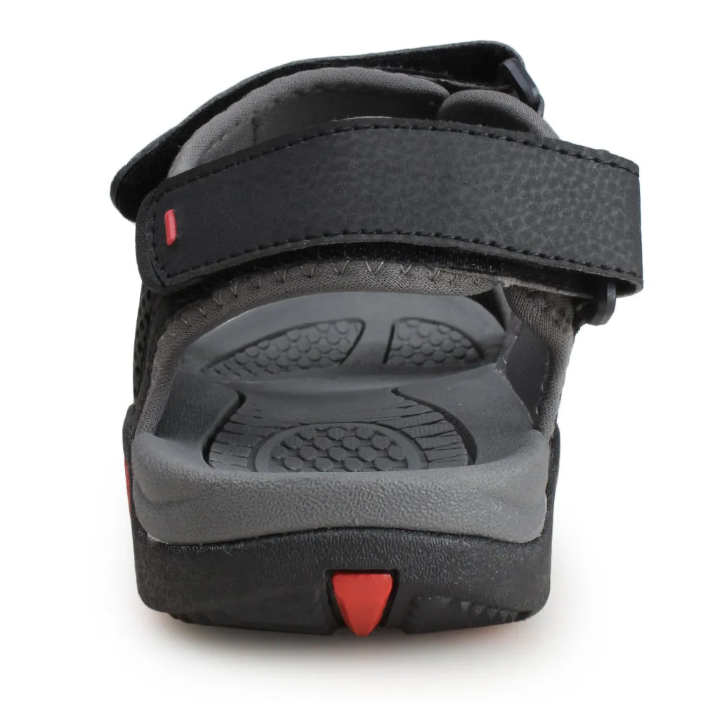 Kunsto Men's Synthetic Leather Sports Sandal Open Toe Hook and Loop Adjustable Straps TPR Outsole Slip Resistant