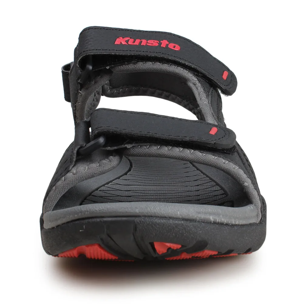 Kunsto Men's Synthetic Leather Sports Sandal Open Toe Hook and Loop Adjustable Straps TPR Outsole Slip Resistant
