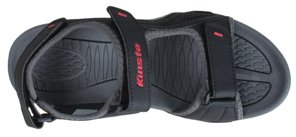 Kunsto Men's Synthetic Leather Sports Sandal Open Toe Hook and Loop Adjustable Straps TPR Outsole Slip Resistant