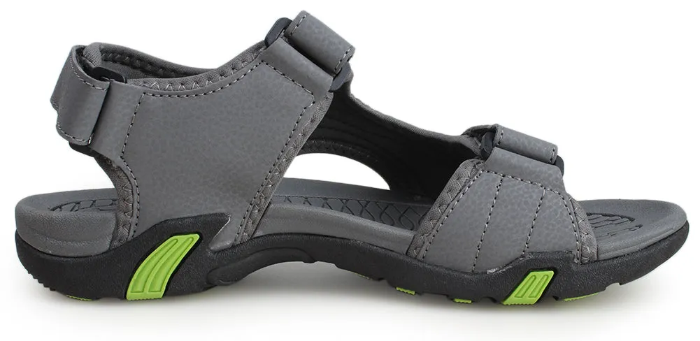 Kunsto Men's Synthetic Leather Sports Sandal Open Toe Hook and Loop Adjustable Straps TPR Outsole Slip Resistant