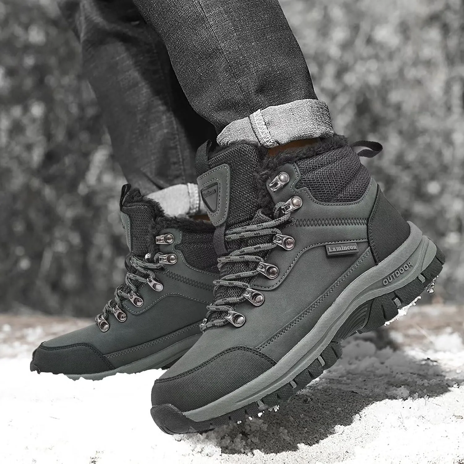 Lamincoa Mens Snow Boots Water Resistant Hiking Boots for Men Non-slip Winter Outdoor Warm Comfort Camping Backpacking Shoe