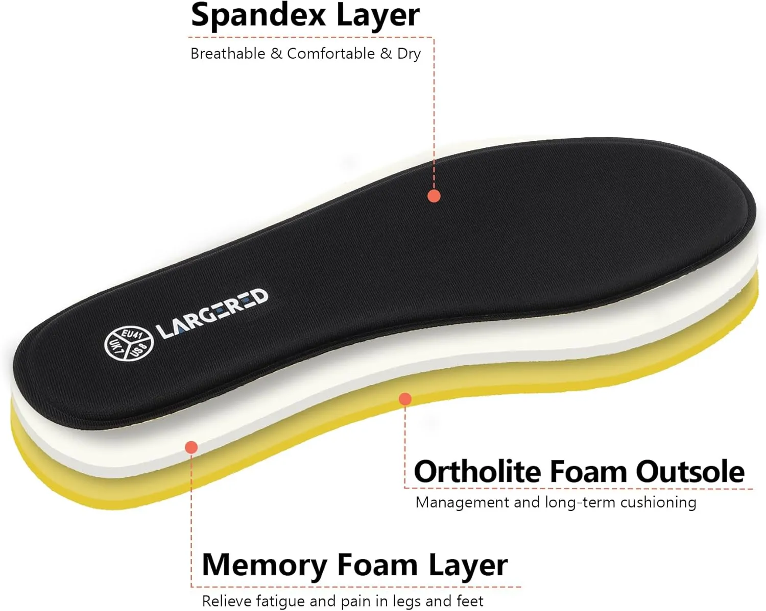 LARGERED Memory Foam Insoles for Men and Women Comfort Shoe Inserts Replacement Support Pads for Running Shoes Work Boots