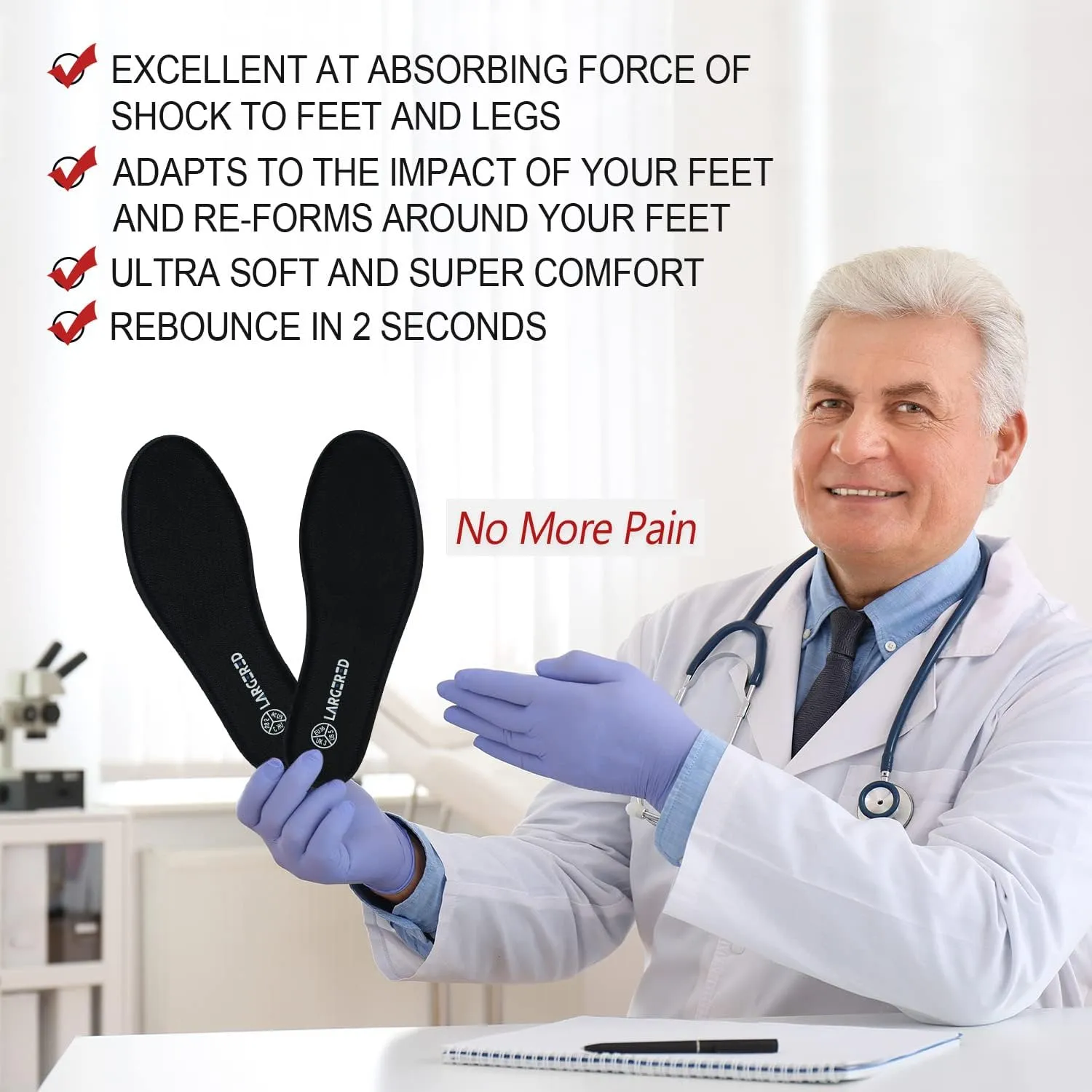 LARGERED Memory Foam Insoles for Men and Women Comfort Shoe Inserts Replacement Support Pads for Running Shoes Work Boots