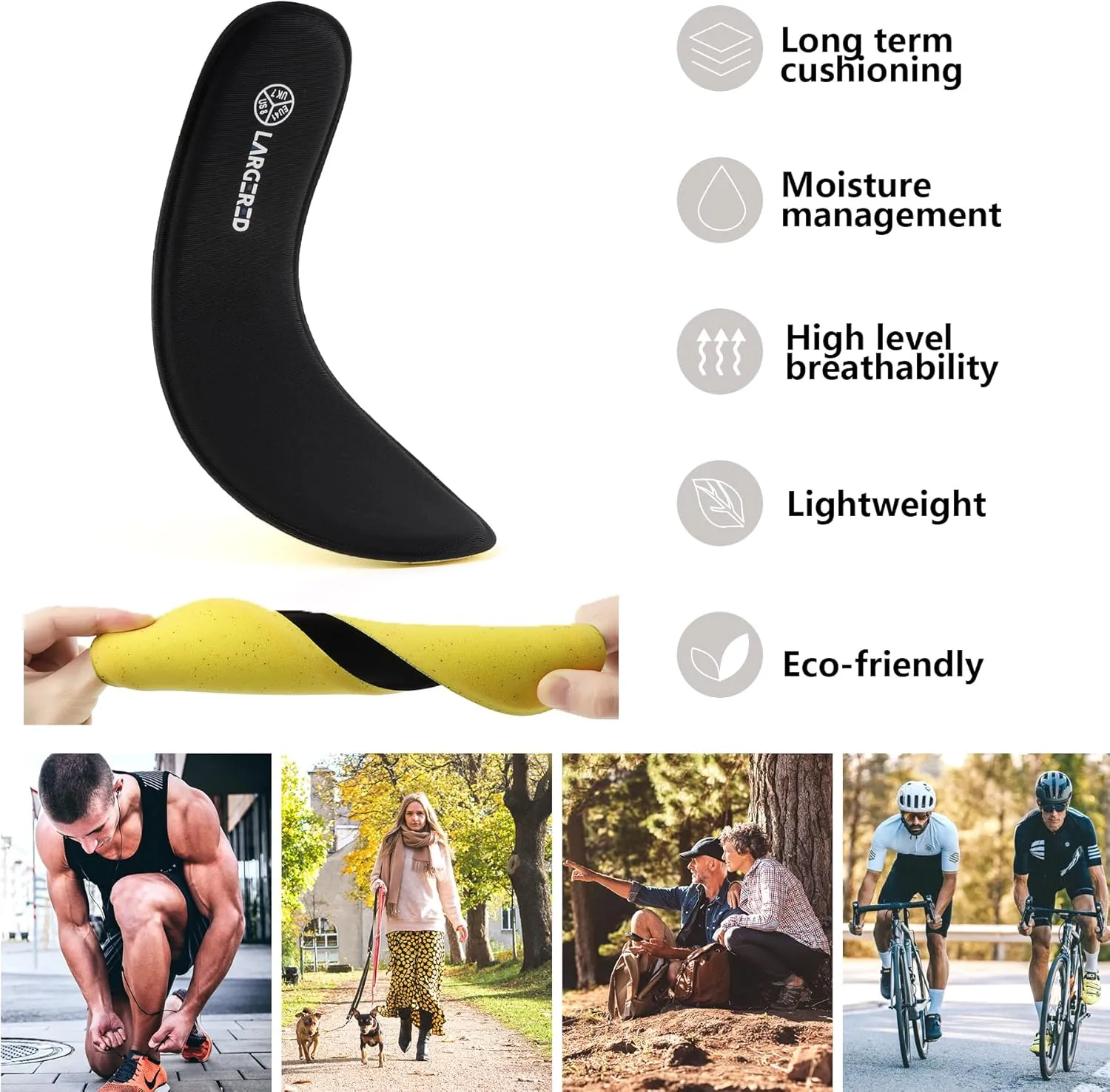 LARGERED Memory Foam Insoles for Men and Women Comfort Shoe Inserts Replacement Support Pads for Running Shoes Work Boots