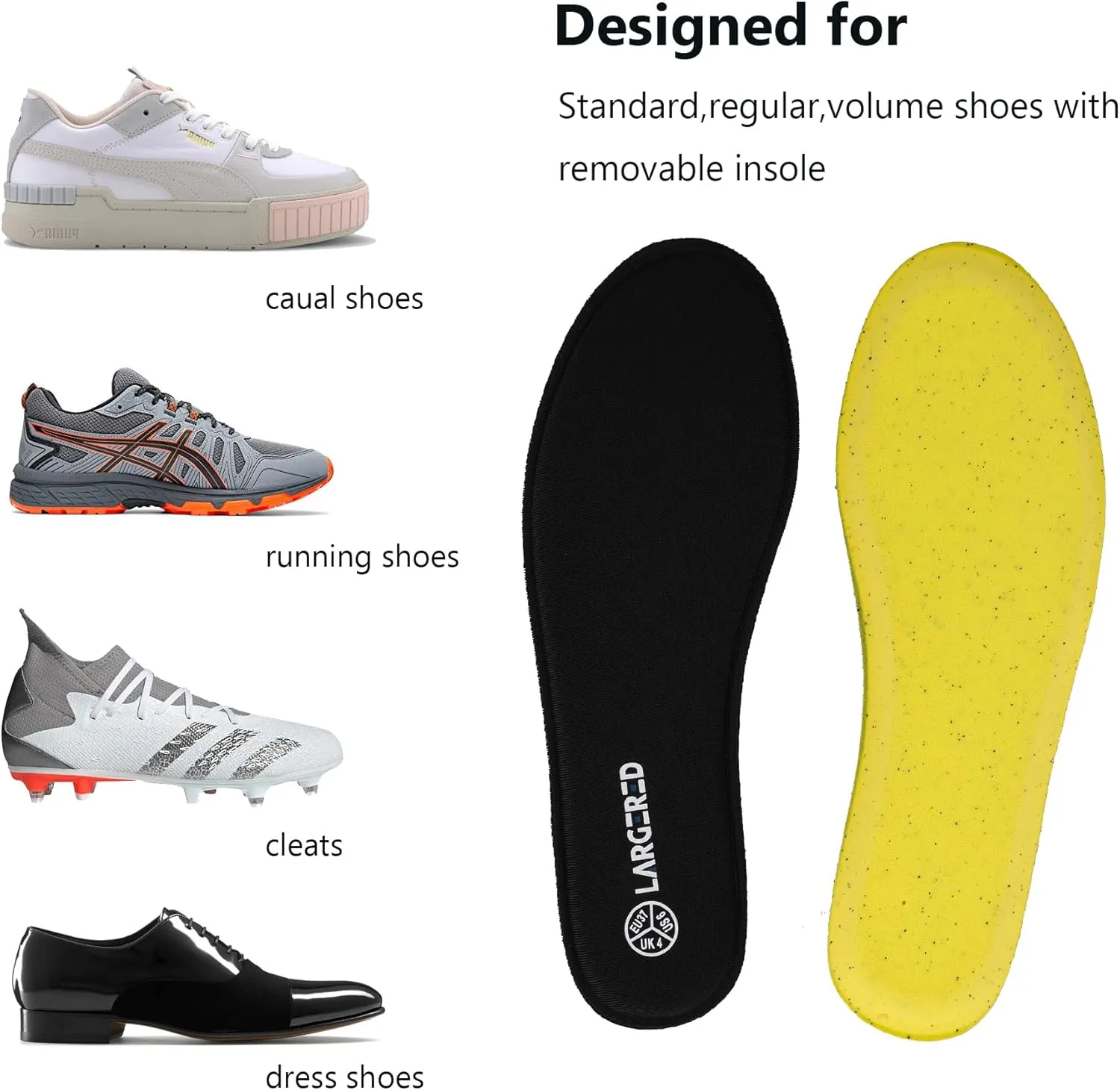 LARGERED Memory Foam Insoles for Men and Women Comfort Shoe Inserts Replacement Support Pads for Running Shoes Work Boots