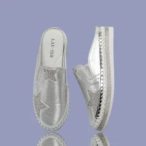 LAV-iSH LVSLD Linen Slides - Silver Star
