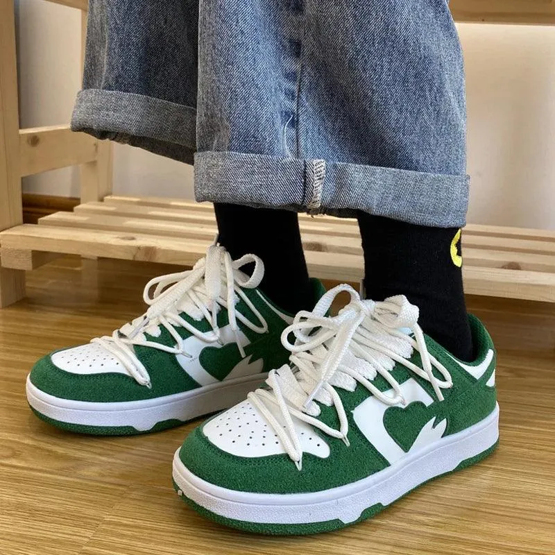 Leather Heart Detail Sneakers – Streetwear Style, Waterproof, Comfortable Fit