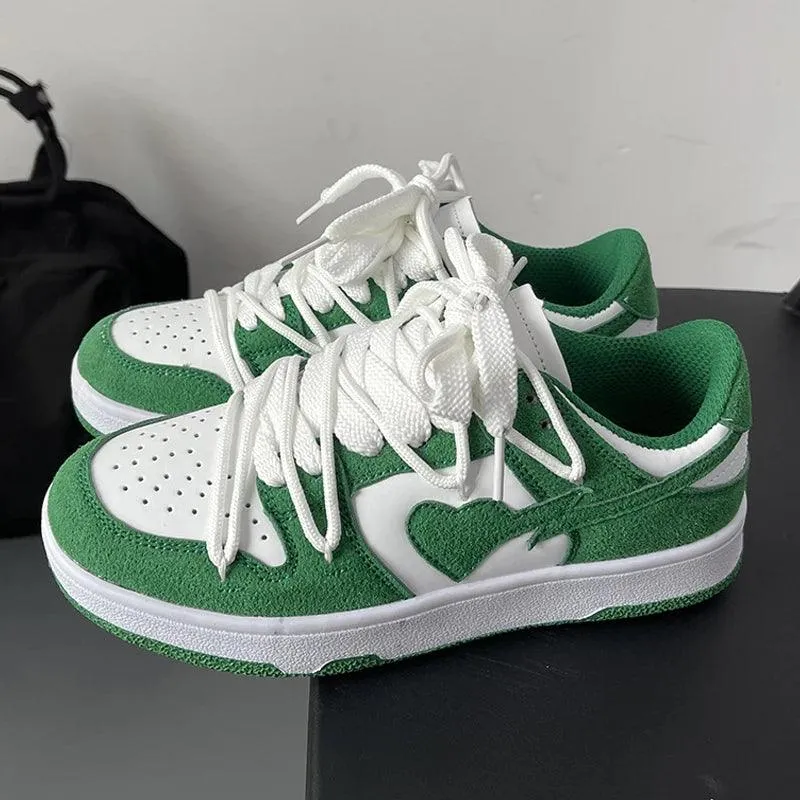 Leather Heart Detail Sneakers – Streetwear Style, Waterproof, Comfortable Fit