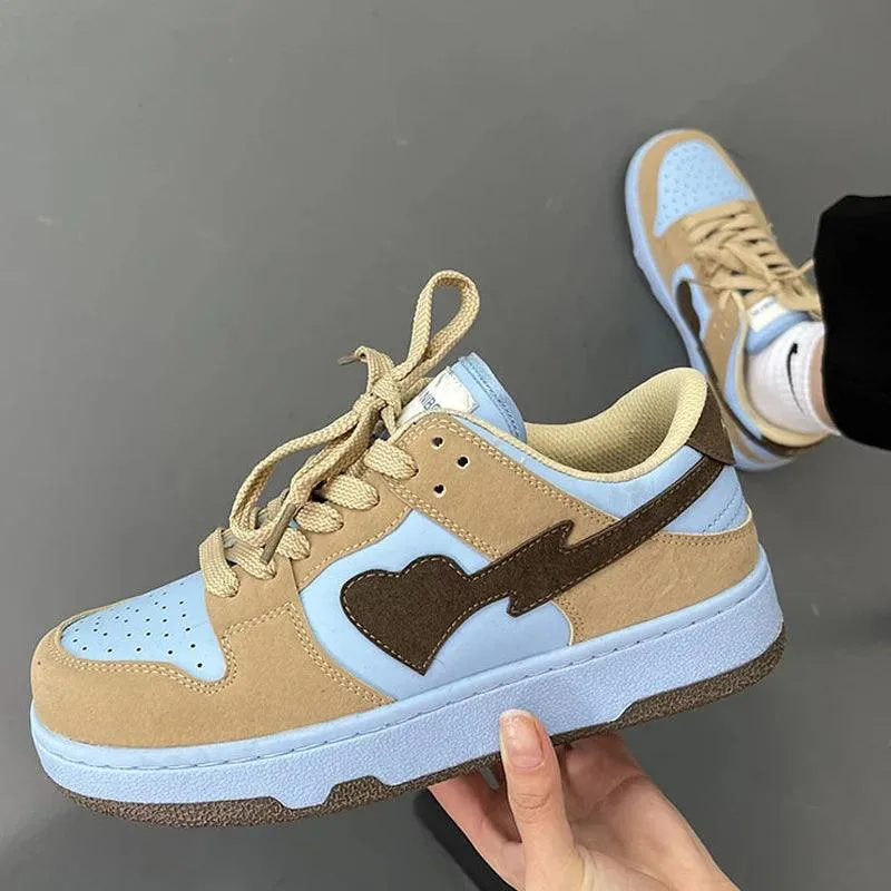 Leather Heart Detail Sneakers – Streetwear Style, Waterproof, Comfortable Fit