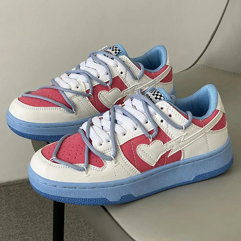 Leather Heart Detail Sneakers – Streetwear Style, Waterproof, Comfortable Fit