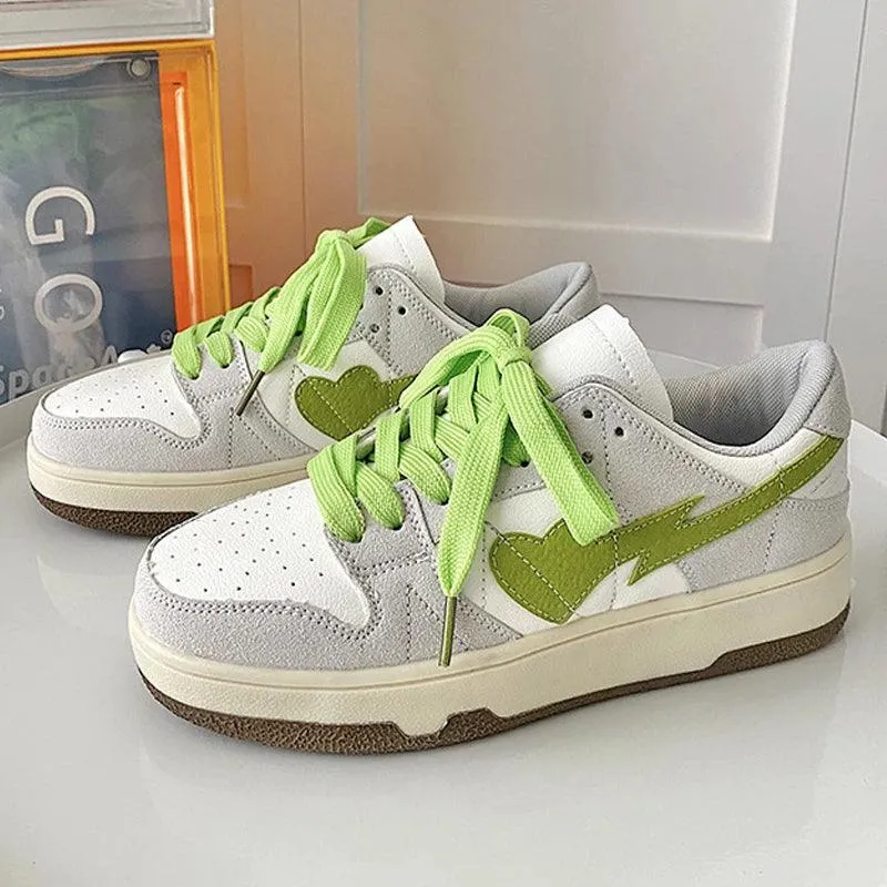 Leather Heart Detail Sneakers – Streetwear Style, Waterproof, Comfortable Fit