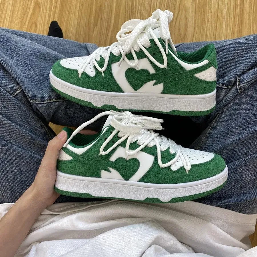 Leather Heart Detail Sneakers – Streetwear Style, Waterproof, Comfortable Fit