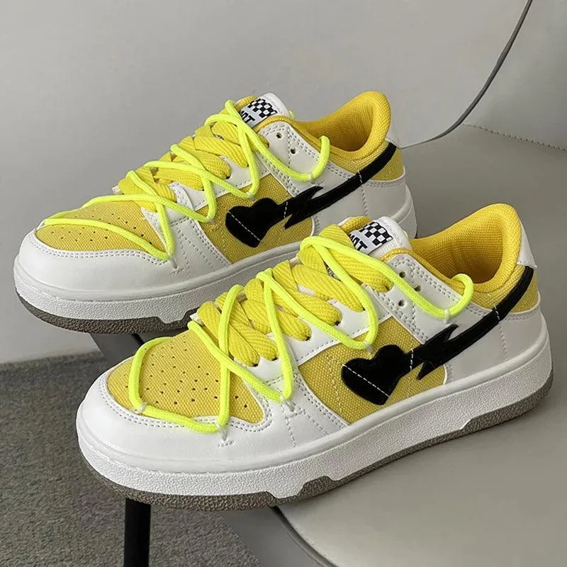 Leather Heart Detail Sneakers – Streetwear Style, Waterproof, Comfortable Fit