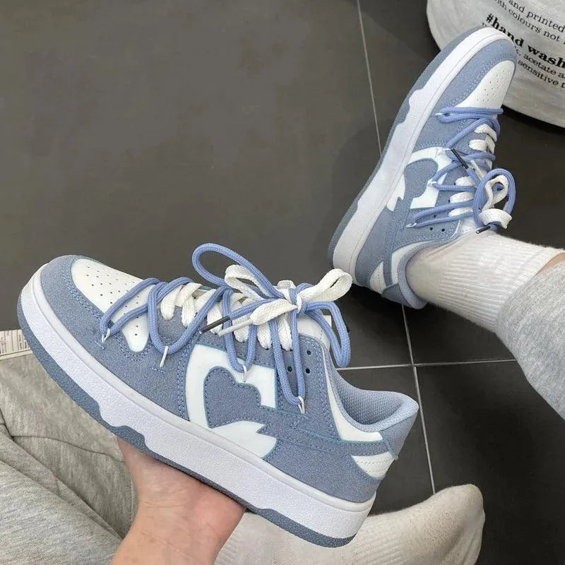 Leather Heart Detail Sneakers – Streetwear Style, Waterproof, Comfortable Fit