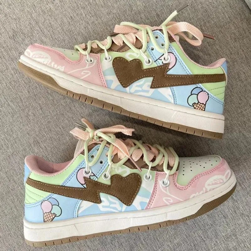 Leather Heart Detail Sneakers – Streetwear Style, Waterproof, Comfortable Fit