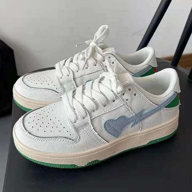 Leather Heart Detail Sneakers – Streetwear Style, Waterproof, Comfortable Fit
