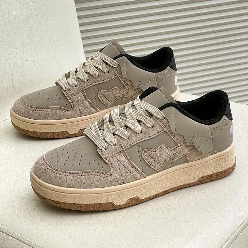 Leather Heart Detail Sneakers – Streetwear Style, Waterproof, Comfortable Fit
