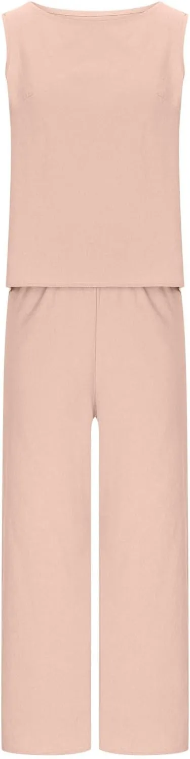 Linen Tops And Wide Leg Capri Pants Set For Women Plus Size Summer Vacation Outfits 2 Piece Matching Lounge Sets