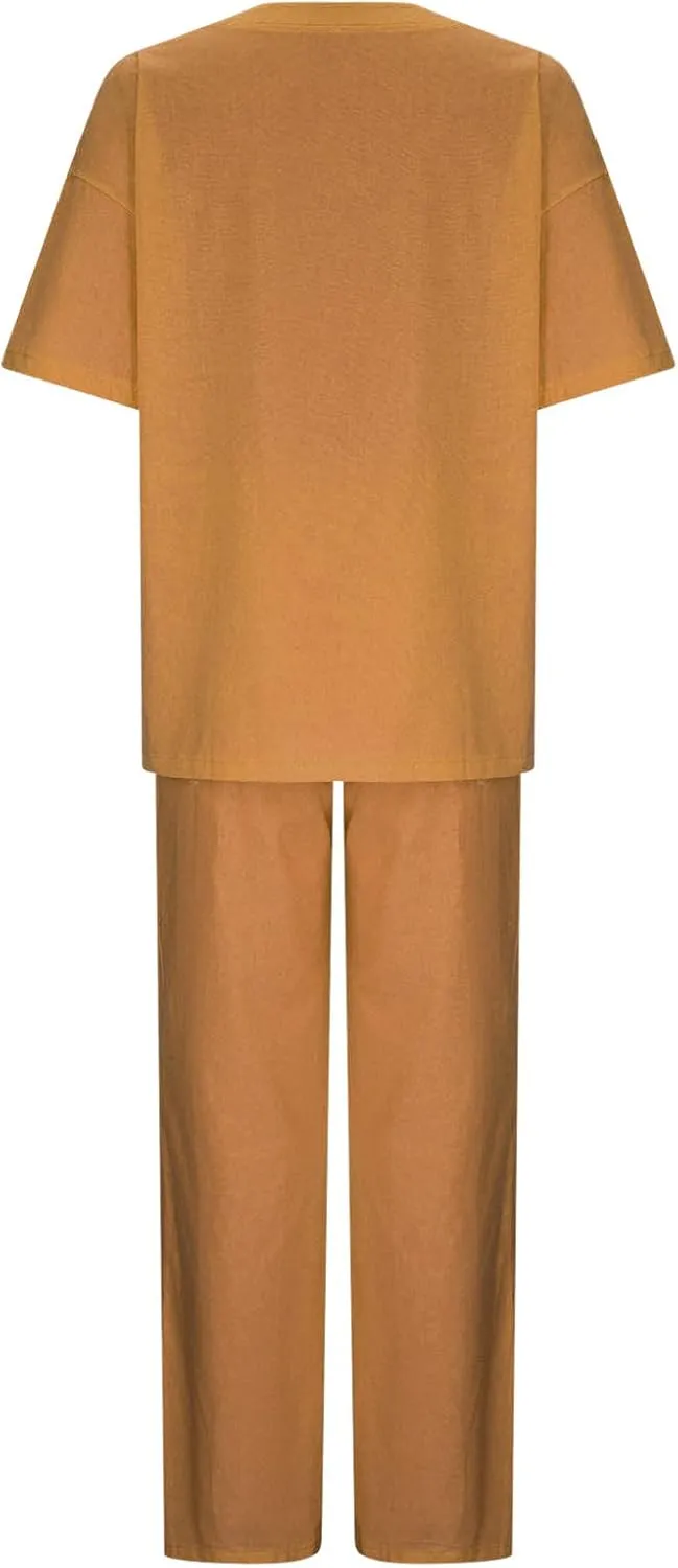 Linen Two Piece Sets For Women Summer 2024 Plus Size Tops And Wide Leg Pants Matching Set Beach Vacation Outfits