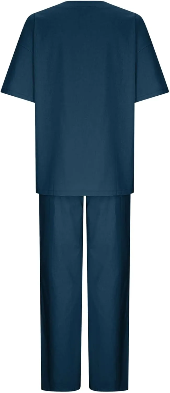Linen Two Piece Sets For Women Summer 2024 Plus Size Tops And Wide Leg Pants Matching Set Beach Vacation Outfits