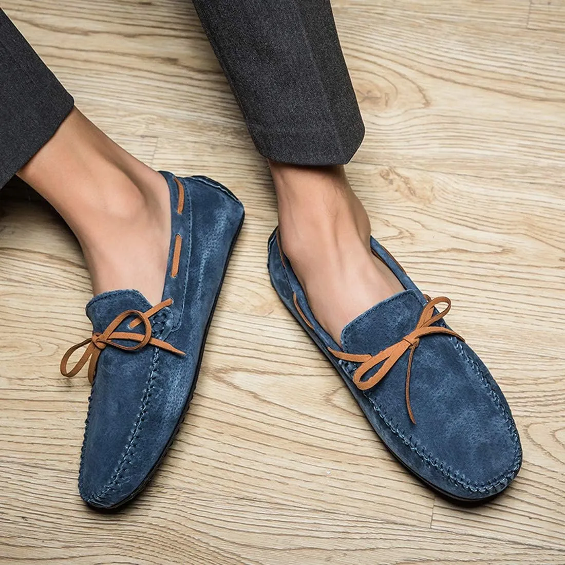 Loafers for Men Casual Moccasins Fashion Suede Lace Slip-on Dress Boat Driving Shoes