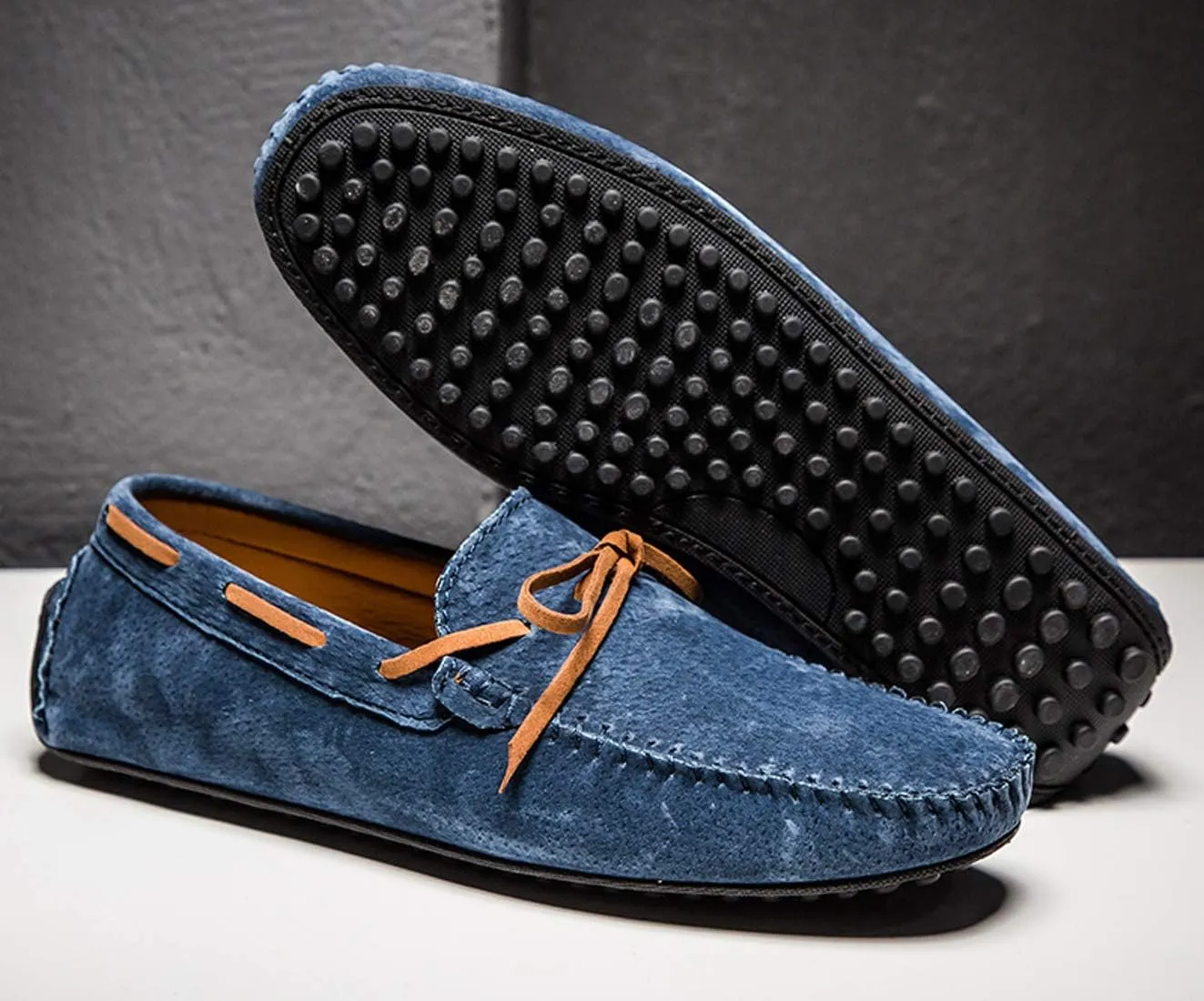 Loafers for Men Casual Moccasins Fashion Suede Lace Slip-on Dress Boat Driving Shoes