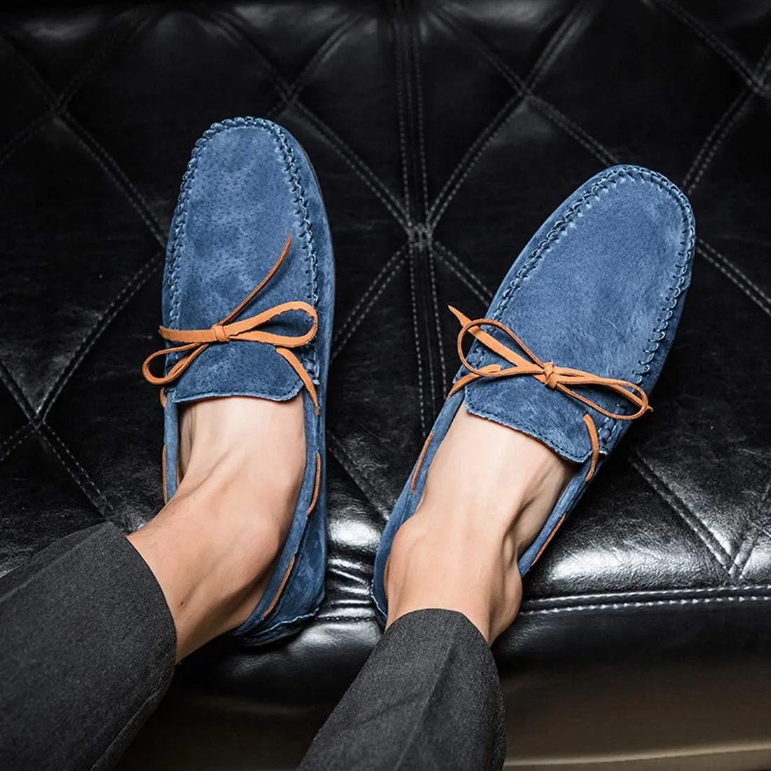 Loafers for Men Casual Moccasins Fashion Suede Lace Slip-on Dress Boat Driving Shoes