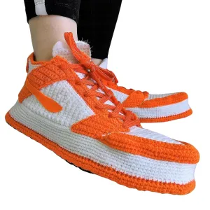 Low-Top Custom Basketball Sneakers Slippers, Funny Knitted Socks Booties, Orange Cozy Retro Knitted Shoes, Warm Rare Bots, Sneakerhead Culture Fashion, Hypebeast Outfits, Streetwear Hype Clothing