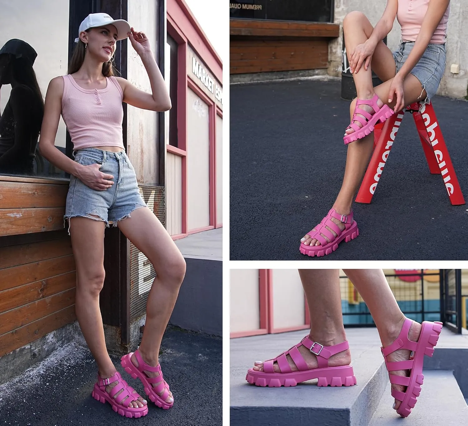 LUCKY STEP Women 's Platform Wedge Sandals Open Toe Adjustable Ankle Strap Chunky Heel