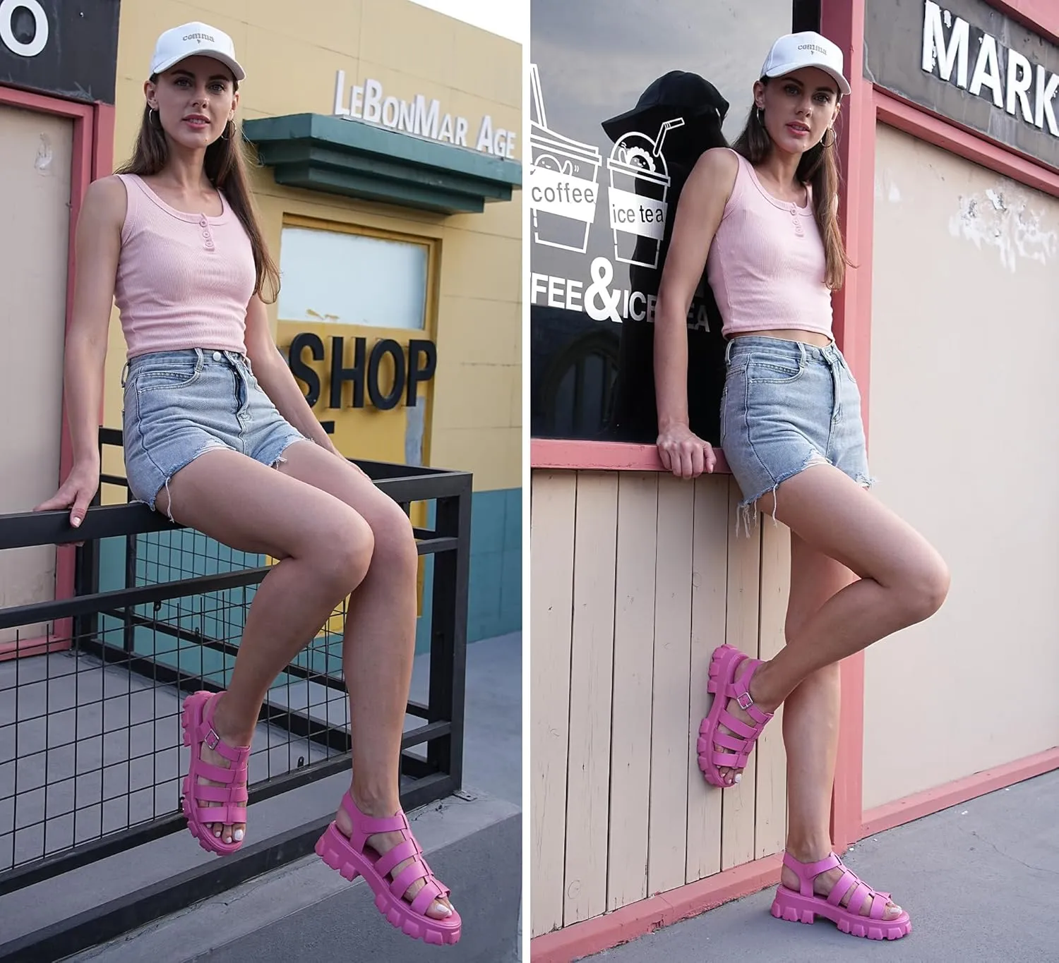 LUCKY STEP Women 's Platform Wedge Sandals Open Toe Adjustable Ankle Strap Chunky Heel