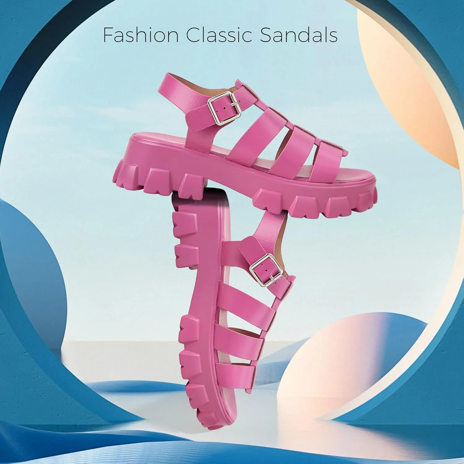 LUCKY STEP Women 's Platform Wedge Sandals Open Toe Adjustable Ankle Strap Chunky Heel