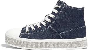 LUCKY STEP Women's High Top Canvas Sneakers Rhinestone Side Zipper Shoes Fashion Sneaker Casual Platform Ankle Boots Walking Canvas Shoes