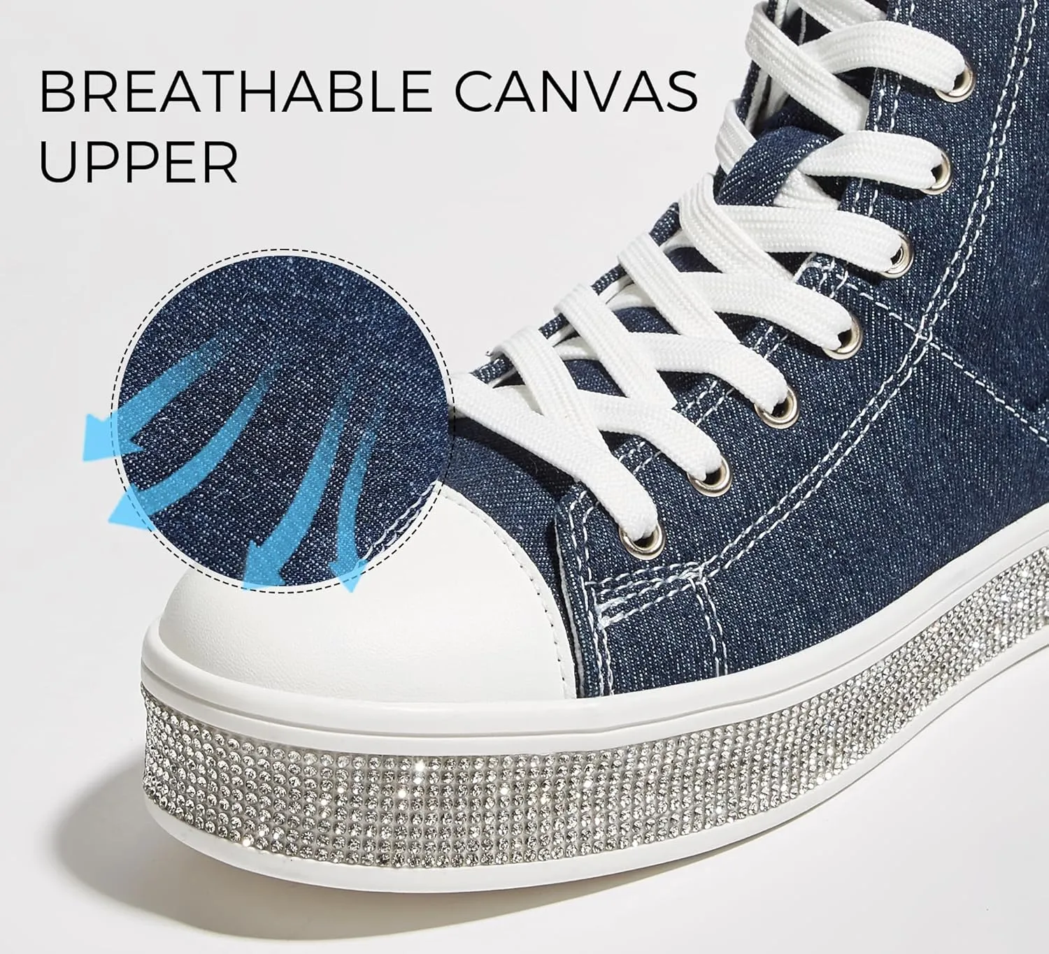 LUCKY STEP Women's High Top Canvas Sneakers Rhinestone Side Zipper Shoes Fashion Sneaker Casual Platform Ankle Boots Walking Canvas Shoes