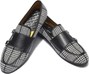 Mens Casual Classic Plaid Loafer with Gold Buckle Penny Slip-On Wedding Party Prom Shoes