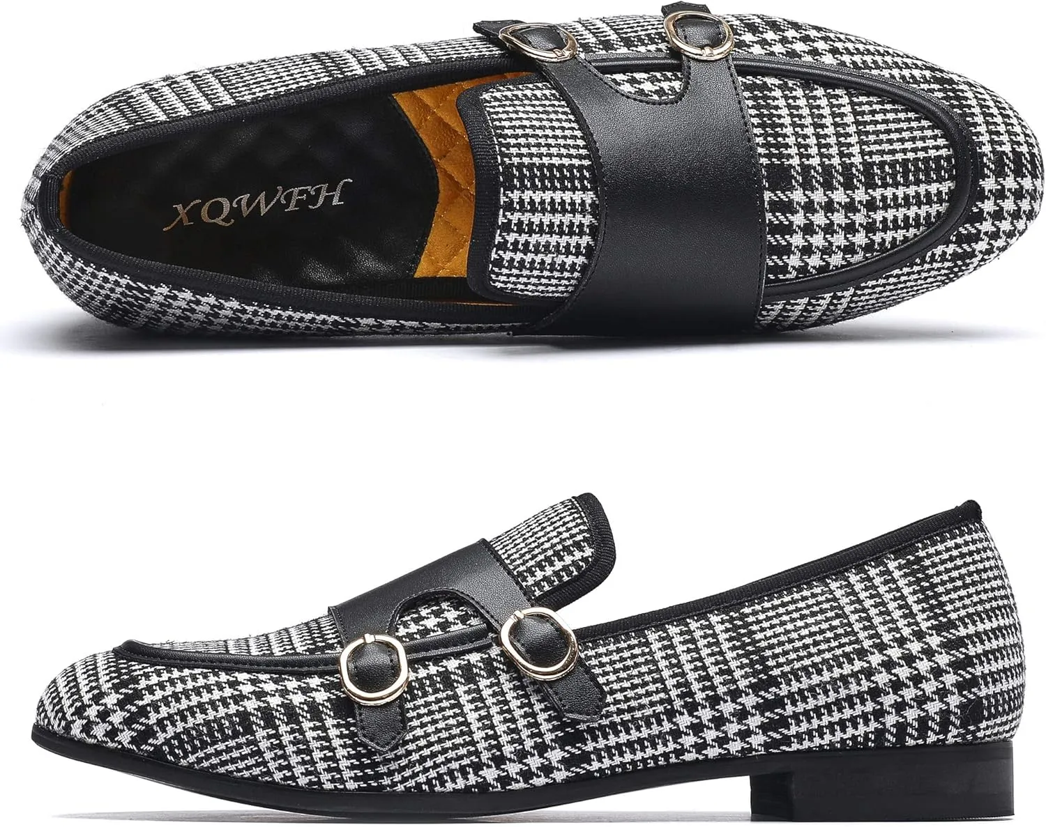 Mens Casual Classic Plaid Loafer with Gold Buckle Penny Slip-On Wedding Party Prom Shoes