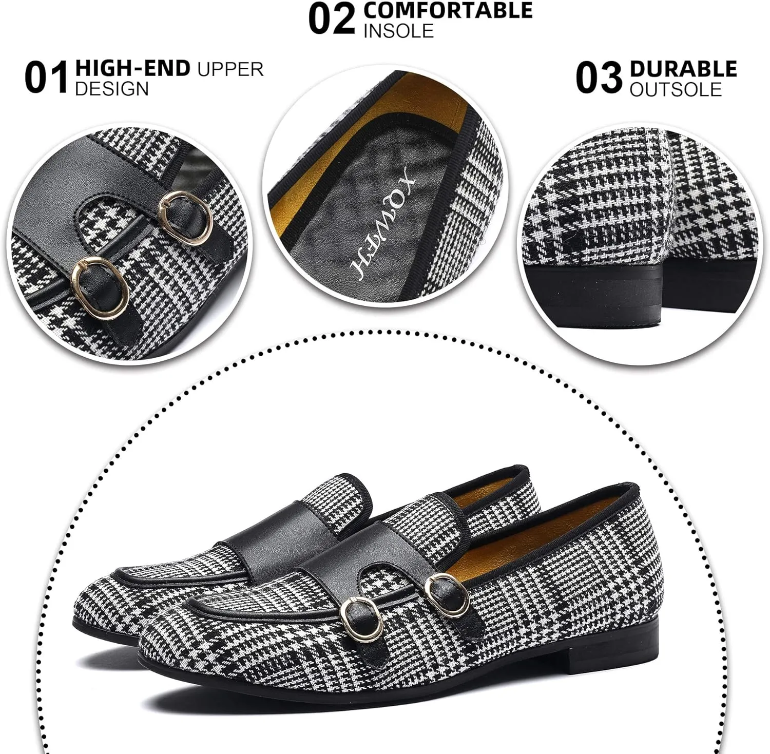 Mens Casual Classic Plaid Loafer with Gold Buckle Penny Slip-On Wedding Party Prom Shoes
