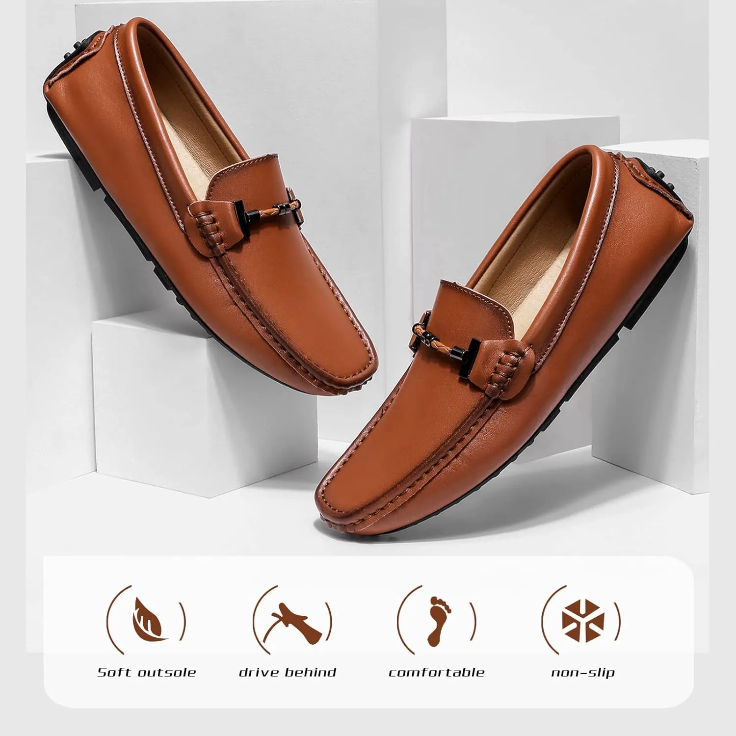 Men's Flat Penny Loafer Leather Slip on Dress Driving Moccasins Casual Shoes