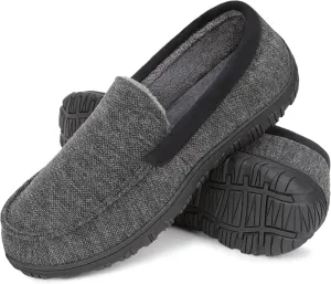 Mens Moccasin Slippers Indoor Outdoor Size Nonslip Memory Foam Shoes with Rubber Bottom