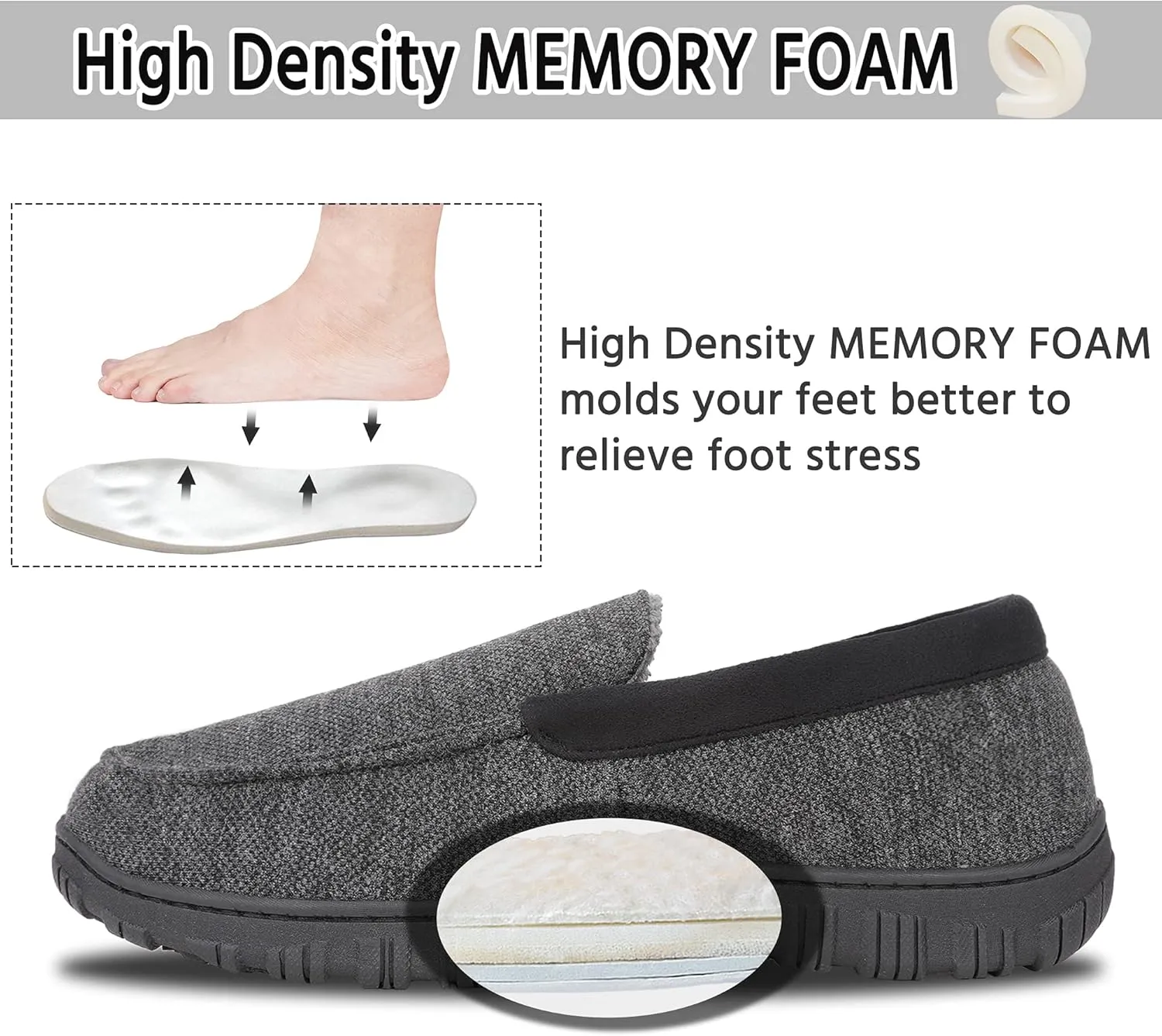 Mens Moccasin Slippers Indoor Outdoor Size Nonslip Memory Foam Shoes with Rubber Bottom