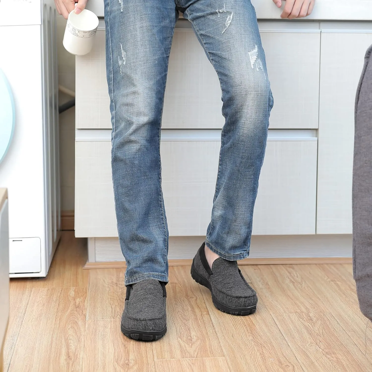 Mens Moccasin Slippers Indoor Outdoor Size Nonslip Memory Foam Shoes with Rubber Bottom
